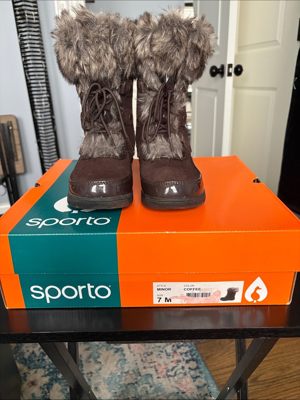 Sporto Brown Faux-Fur Lace-Up Winter Boots